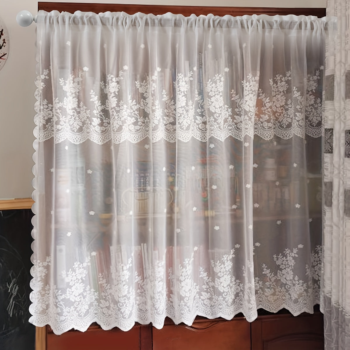 1pc Charming White Floral Lace Curtain