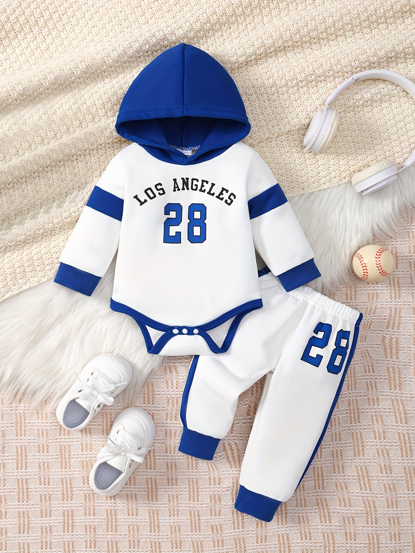 Boys' 'LOS ANGELES 28' Hooded Romper & Joggers Set - Sporty