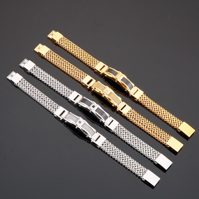 Men'S Bracelet, Titanium Steel, Synthetic Faux Gemstone Inlay