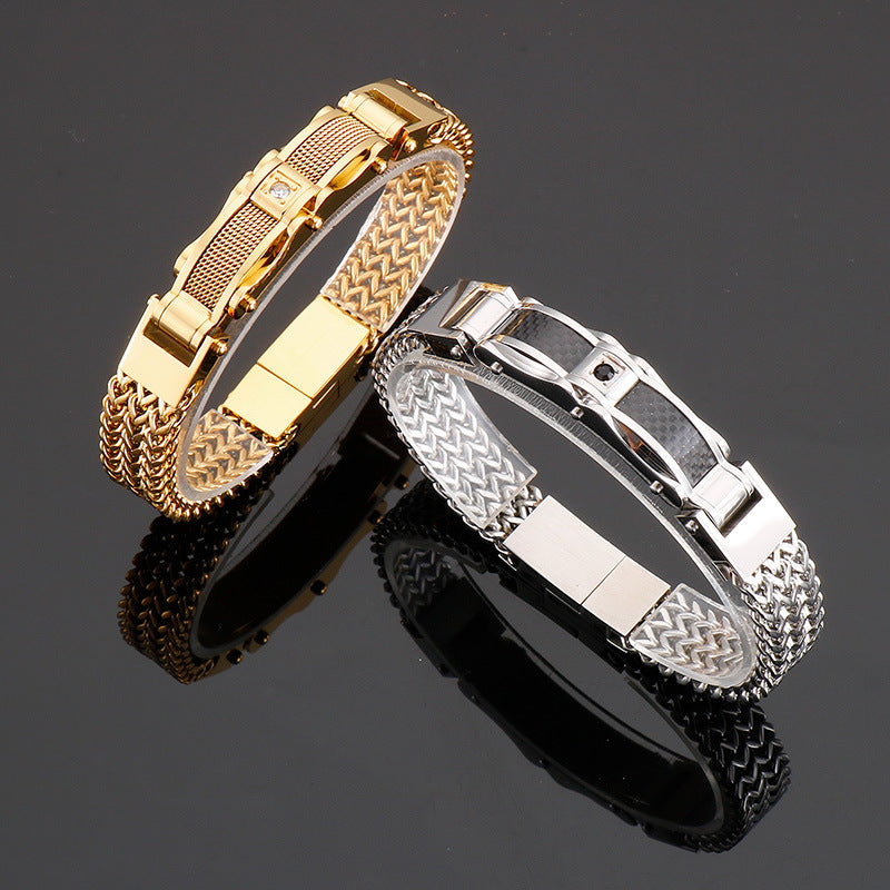 Men'S Bracelet, Titanium Steel, Synthetic Faux Gemstone Inlay