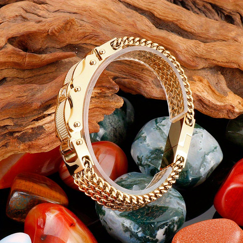 Men'S Bracelet, Titanium Steel, Synthetic Faux Gemstone Inlay