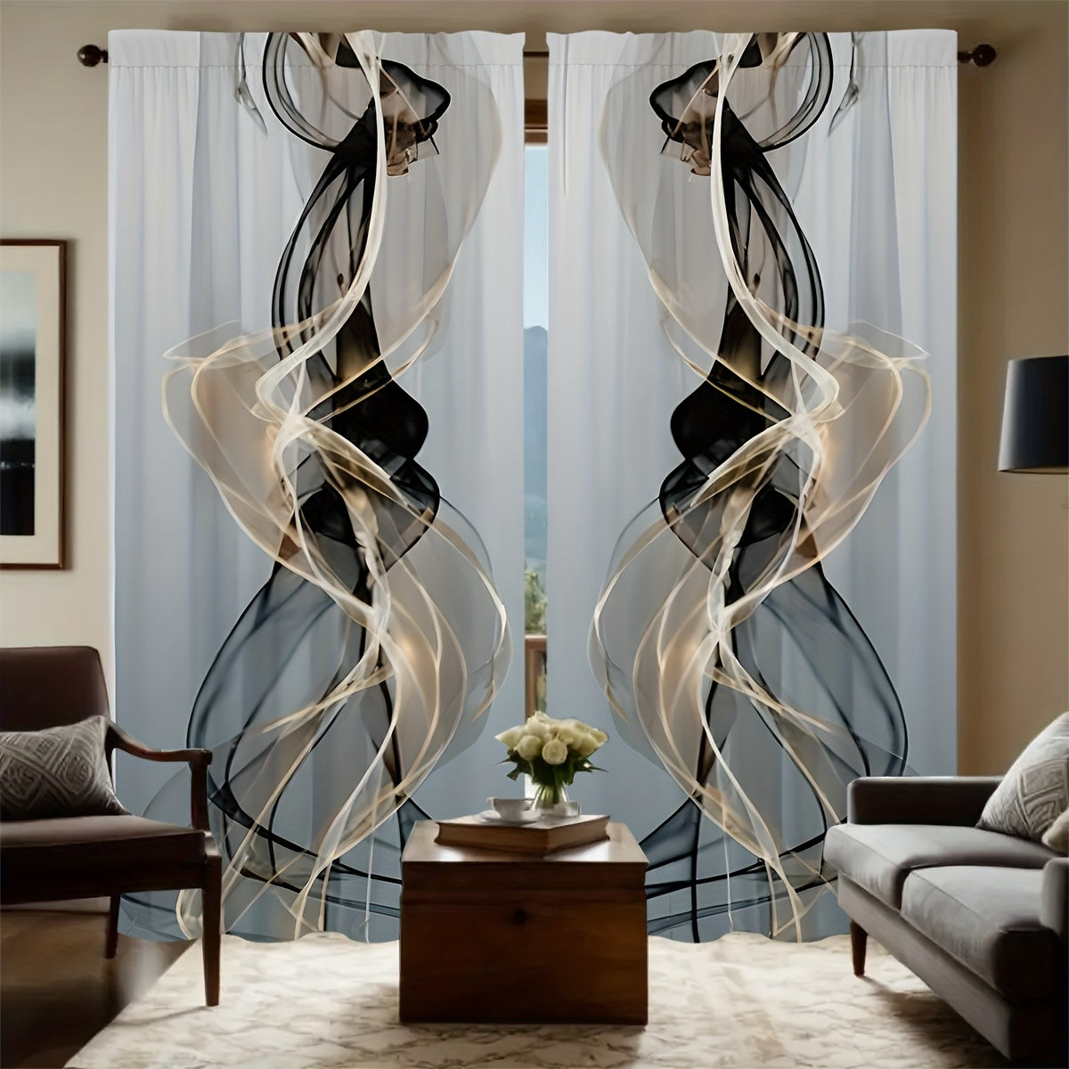 2pcs -3D Digital Printing Curtains