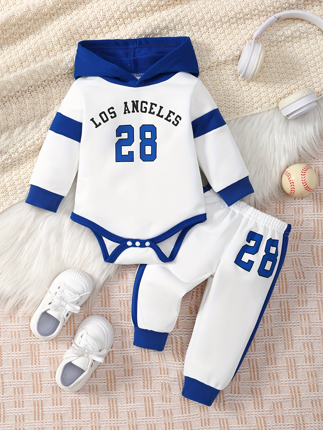 Boys' 'LOS ANGELES 28' Hooded Romper & Joggers Set - Sporty