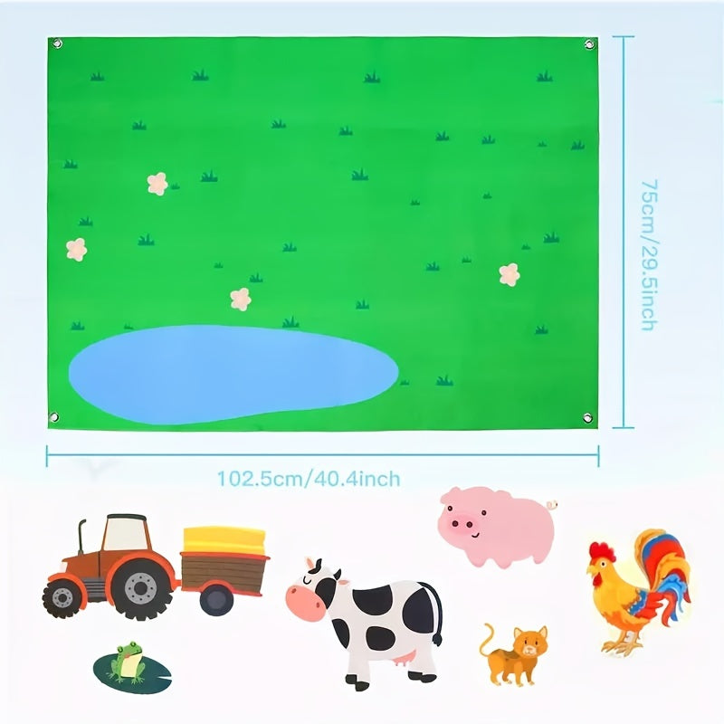 Wall-Hanging 38pcs Farm Animal Story Felt Board Set, Interactive Toddler Storytelling Kit
