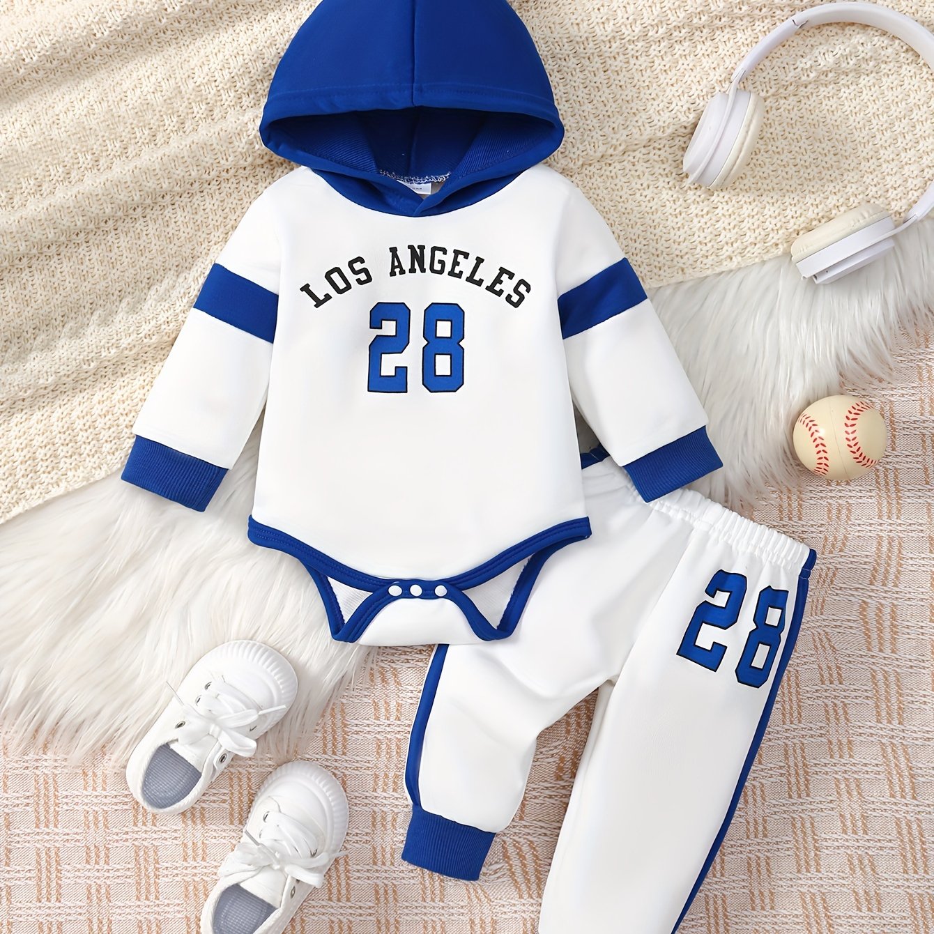 Boys' 'LOS ANGELES 28' Hooded Romper & Joggers Set - Sporty