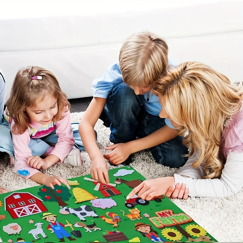 Wall-Hanging 38pcs Farm Animal Story Felt Board Set, Interactive Toddler Storytelling Kit