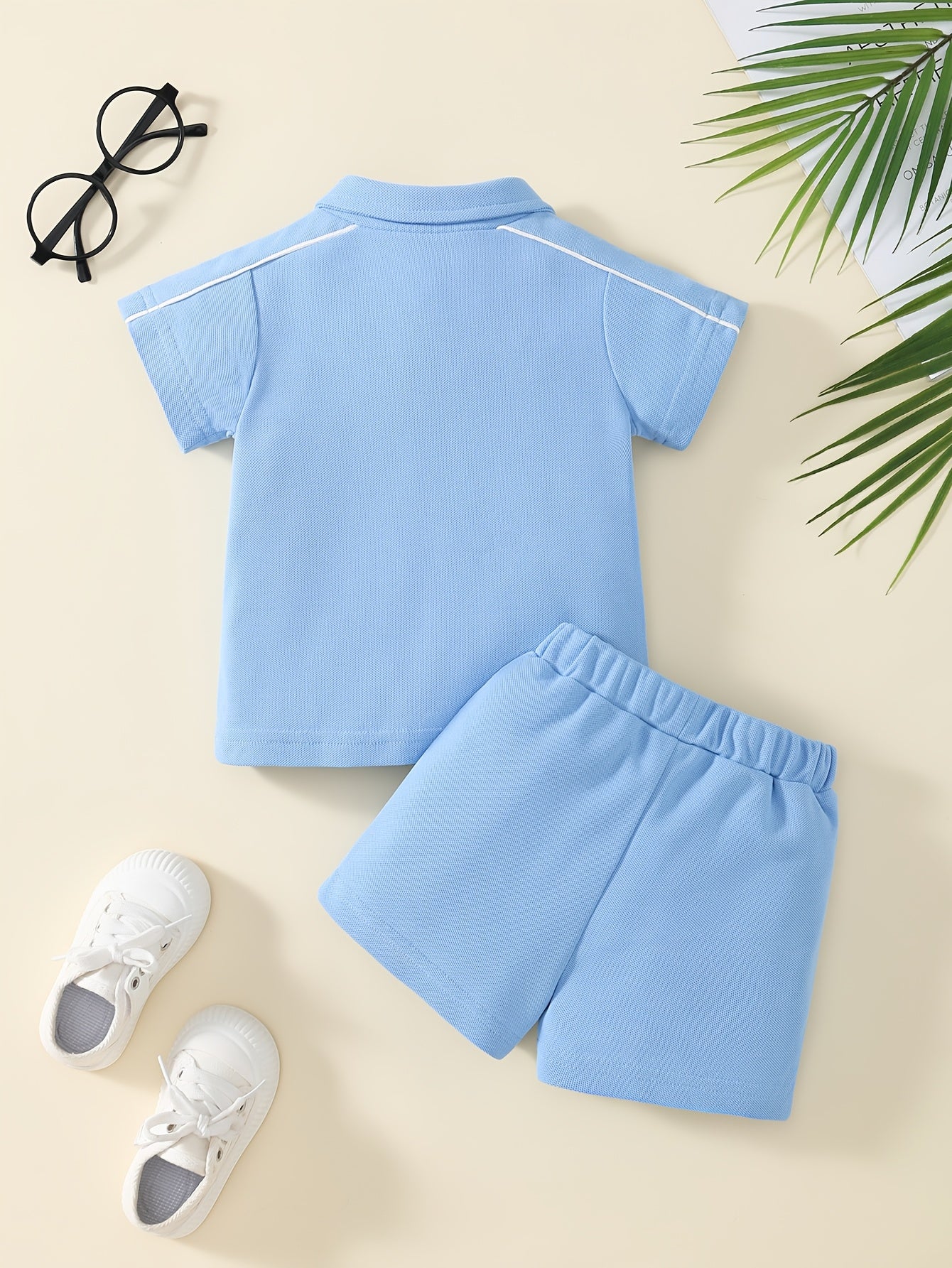 2pcs Summer Casual Button Y Letter Positioning Print Short Sleeve + Elastic Waist