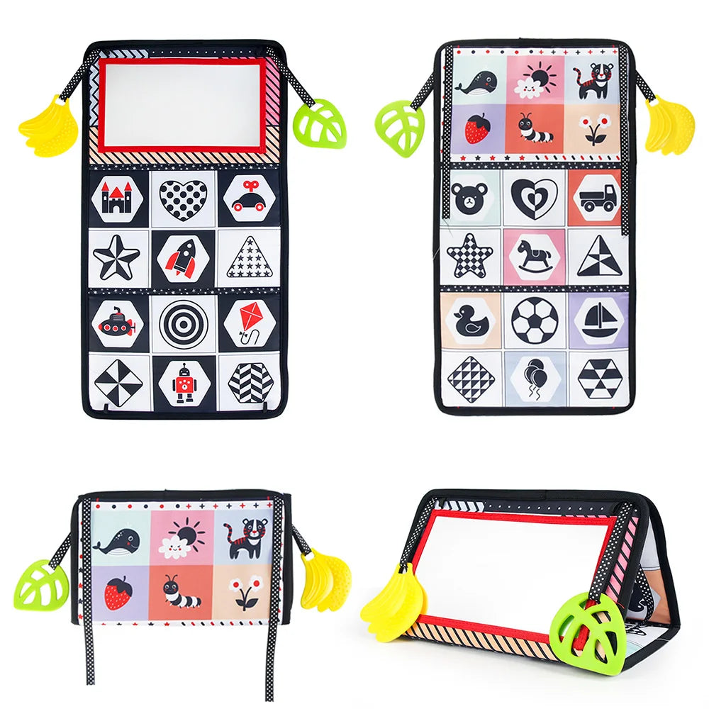 Baby Cloth Book with Distorting Mirror Soft Cartoon Parent-child Interactive Early Educational Montessori Toy for Children