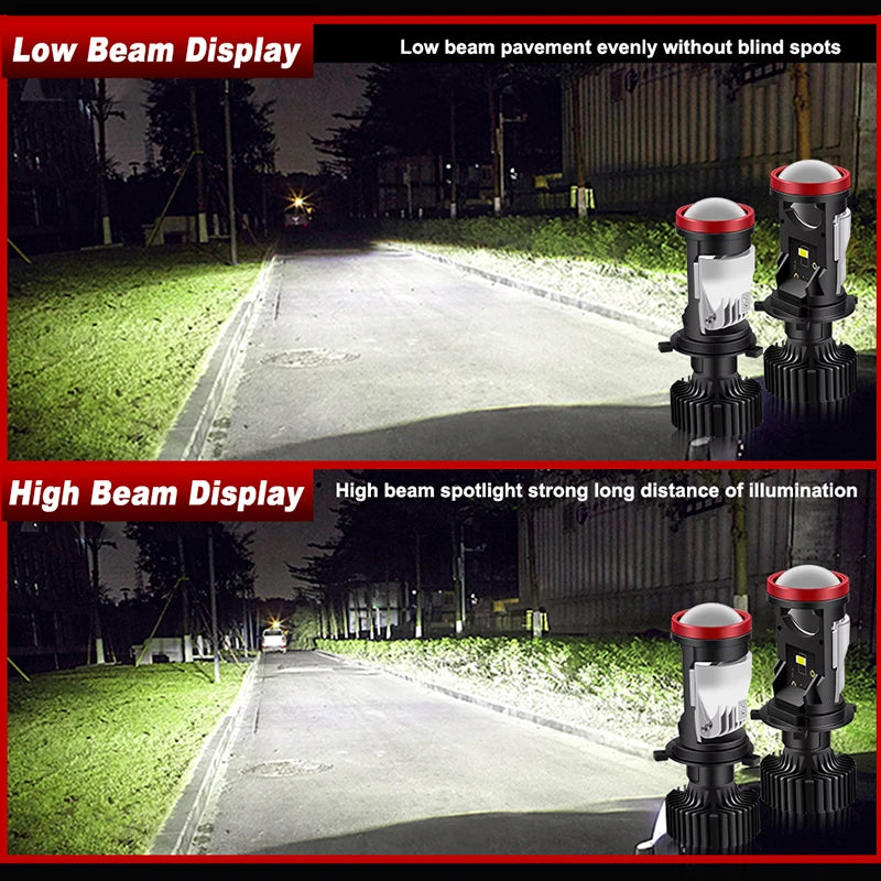 Bi Led H4 Auto Lamp Mini Lens LED H4 9003 HB2 CSP Chip Car Headlight Moto Projector Lens LHD Cut-off Line High Beam Low Beam 12V