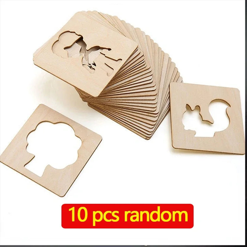 Educational Toys Learning kids Drawing Toys Wooden DIY Painting Template Stencils