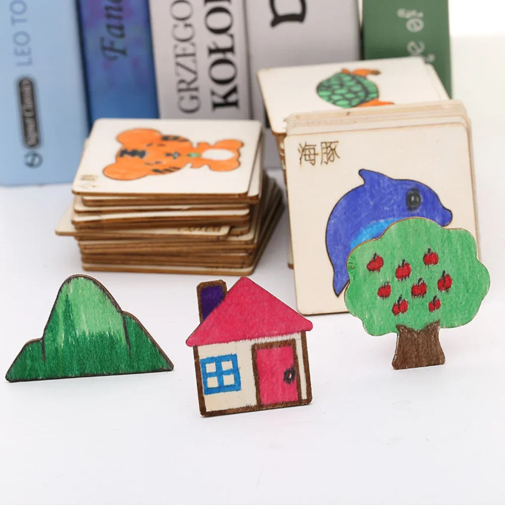 Educational Toys Learning kids Drawing Toys Wooden DIY Painting Template Stencils