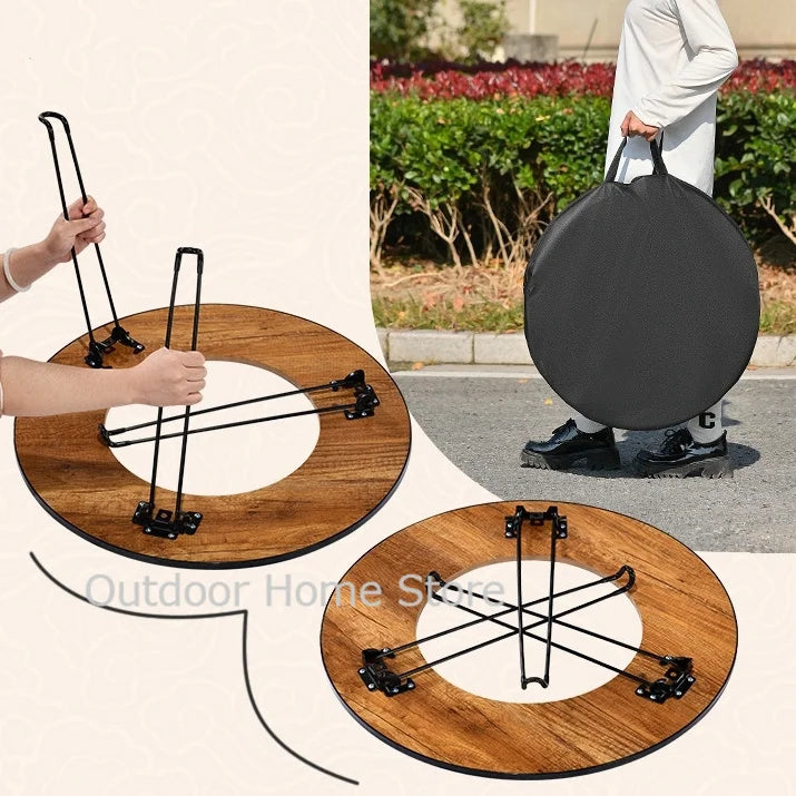 BBQ Folding Barbecue Round Table Wood Stove Portable Camping