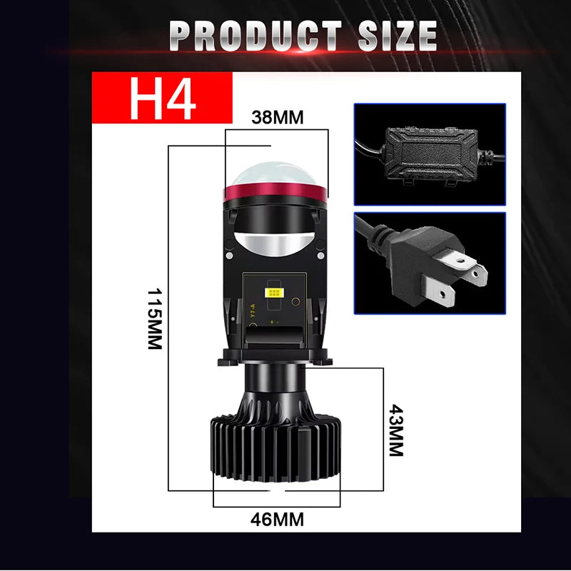 Bi Led H4 Auto Lamp Mini Lens LED H4 9003 HB2 CSP Chip Car Headlight Moto Projector Lens LHD Cut-off Line High Beam Low Beam 12V