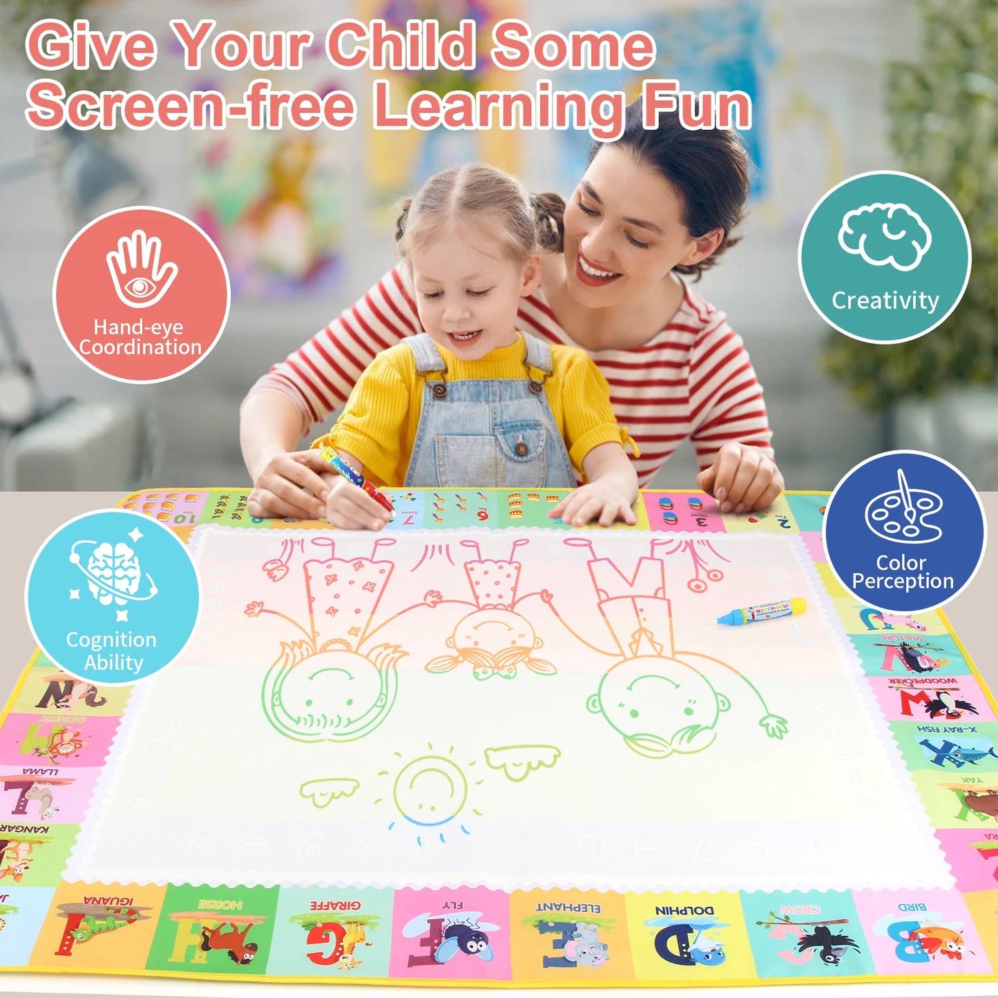 100x80CM Magic Water Drawing Mat Coloring Doodle With Reusable Magic Pens