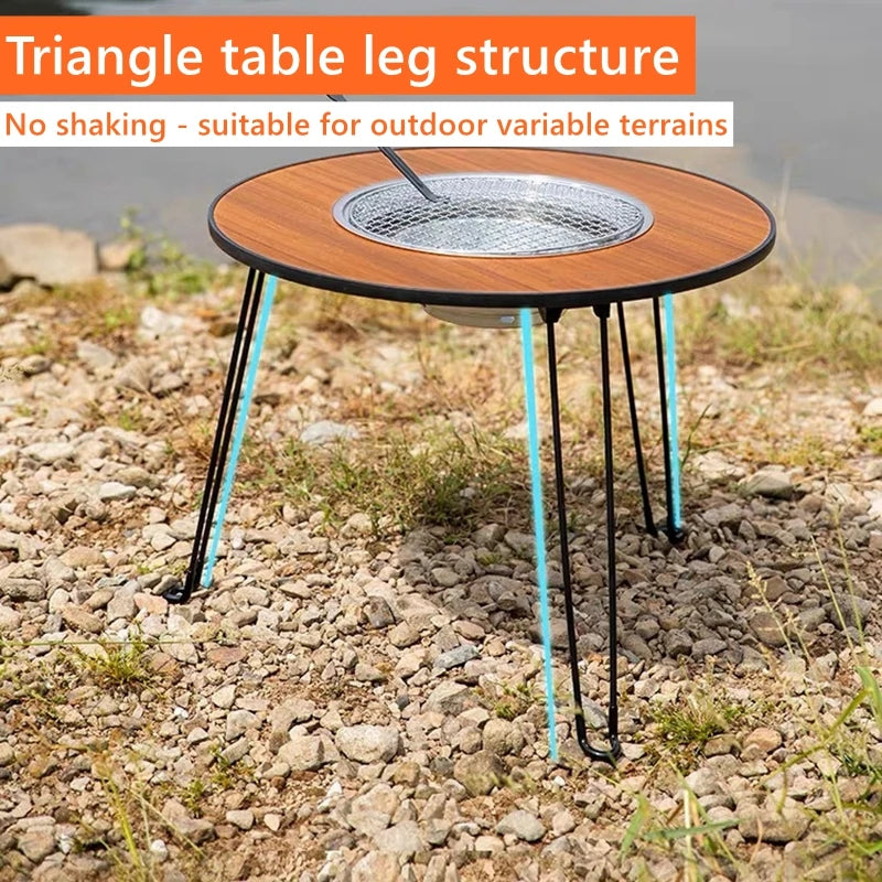 BBQ Folding Barbecue Round Table Wood Stove Portable Camping