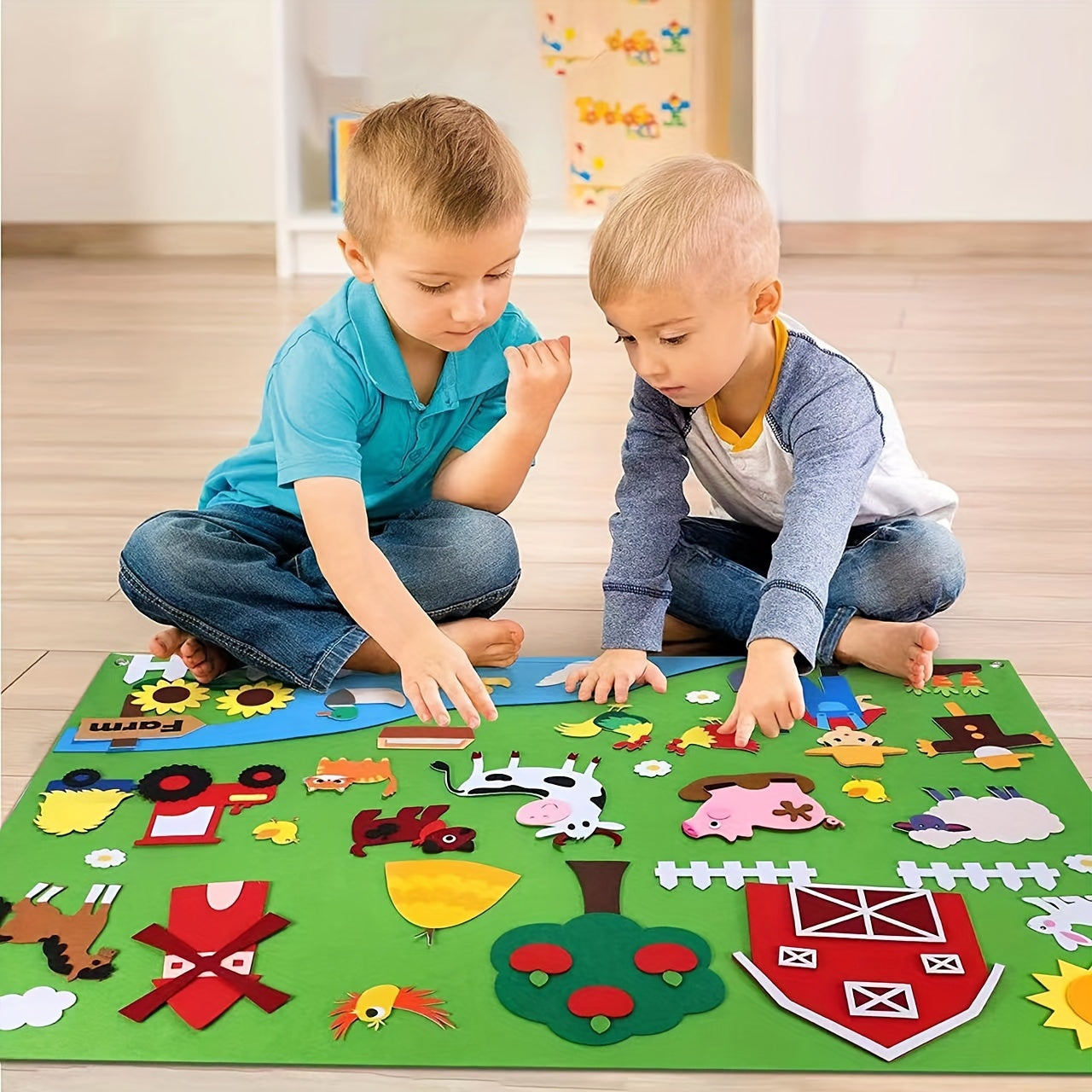 Wall-Hanging 38pcs Farm Animal Story Felt Board Set, Interactive Toddler Storytelling Kit