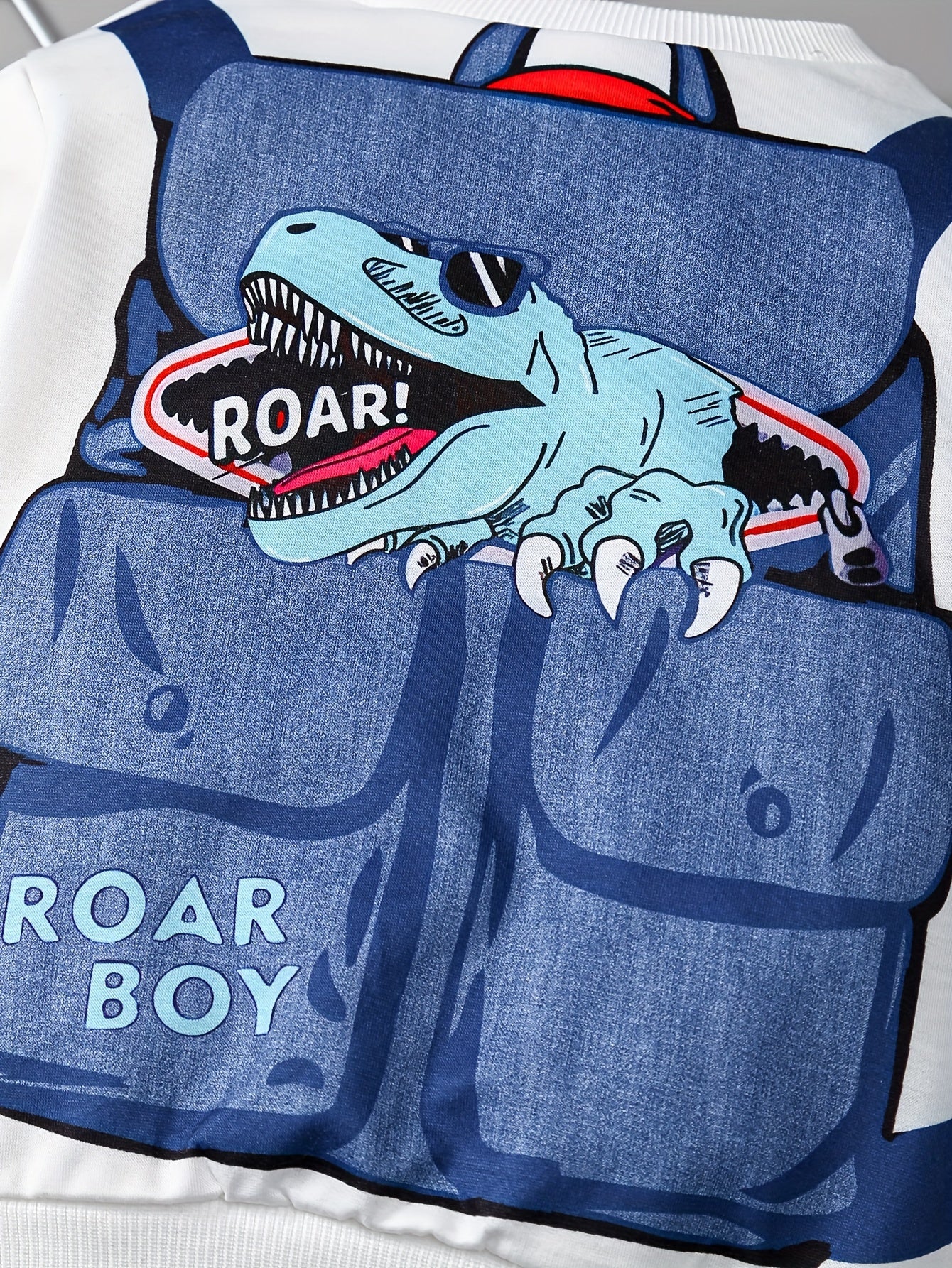2pcs set round neck sweatshirt with real pockets and dinosaur backpack print