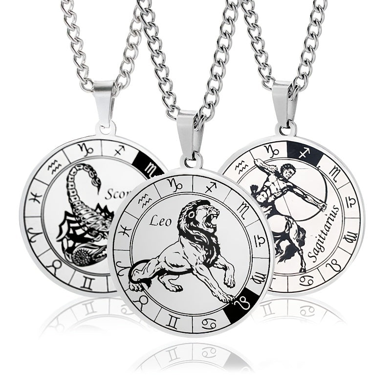 Necklace 12 Constellation Coin Pendant Necklace For Men Jewelry