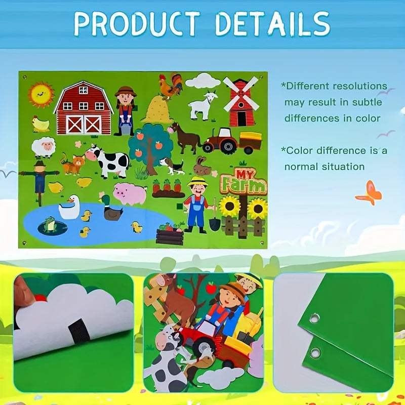 Wall-Hanging 38pcs Farm Animal Story Felt Board Set, Interactive Toddler Storytelling Kit