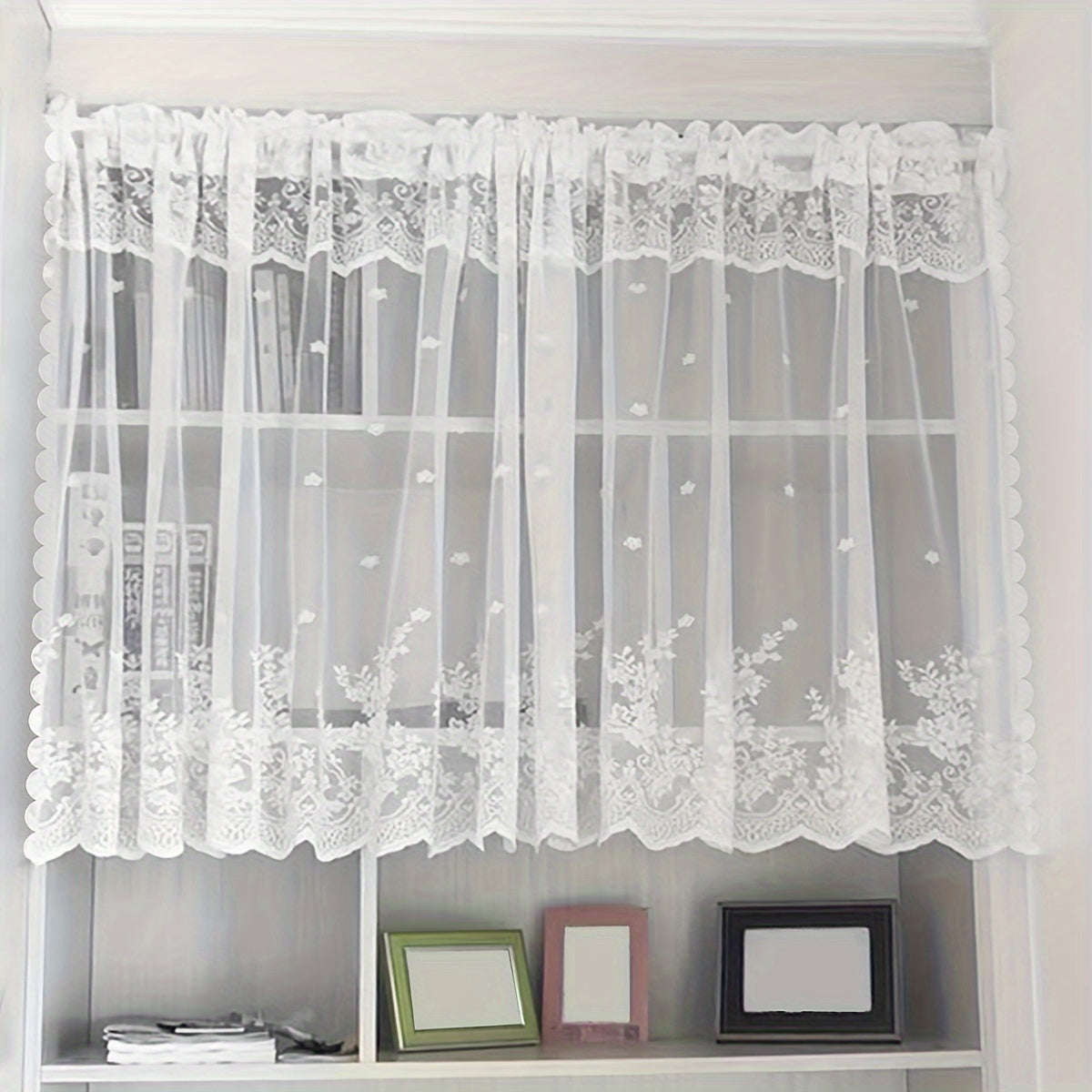 1pc Charming White Floral Lace Curtain