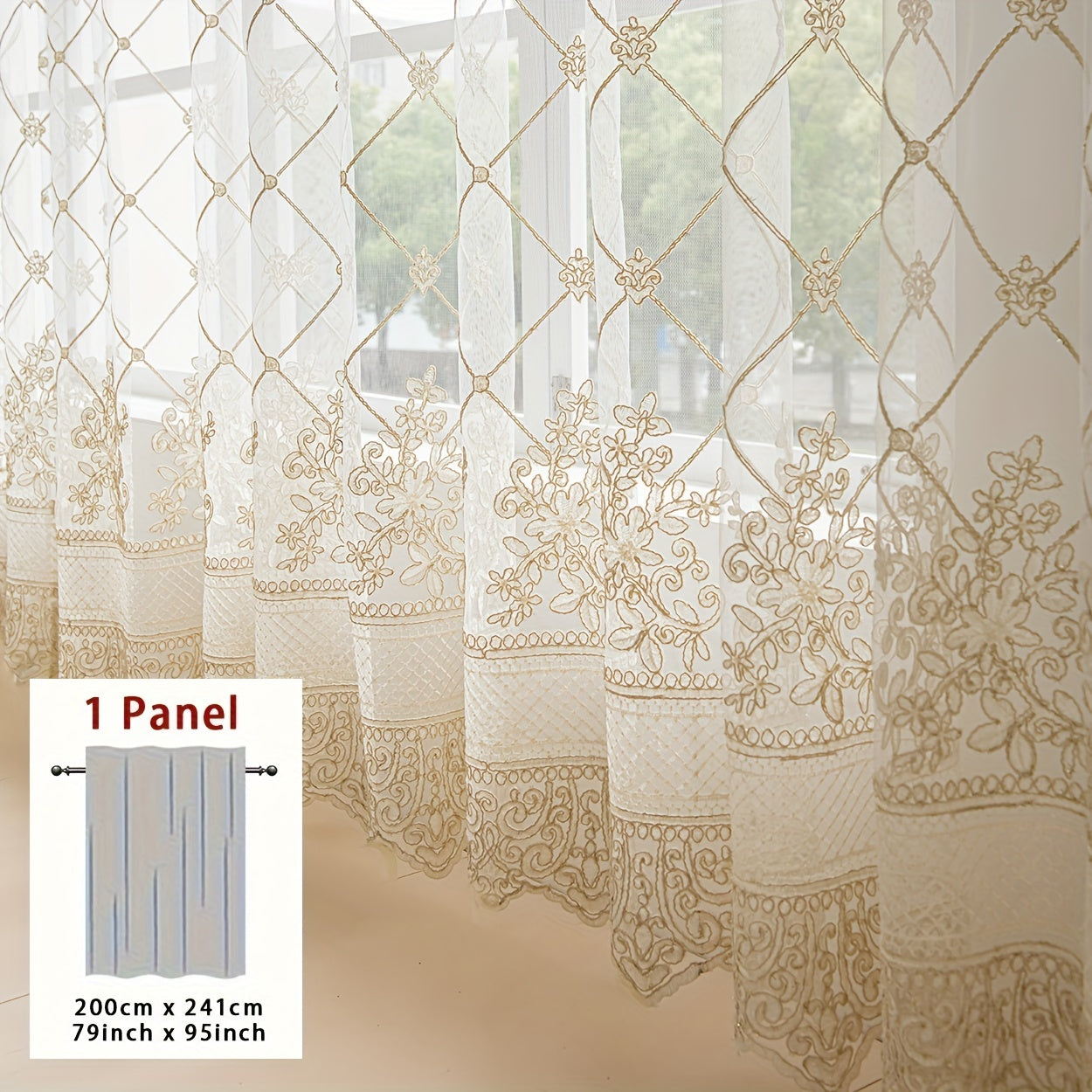 1PC French Grid Lace White Transparent Window Sheer, Rod Pocket Hook Multiple Hanging Ways