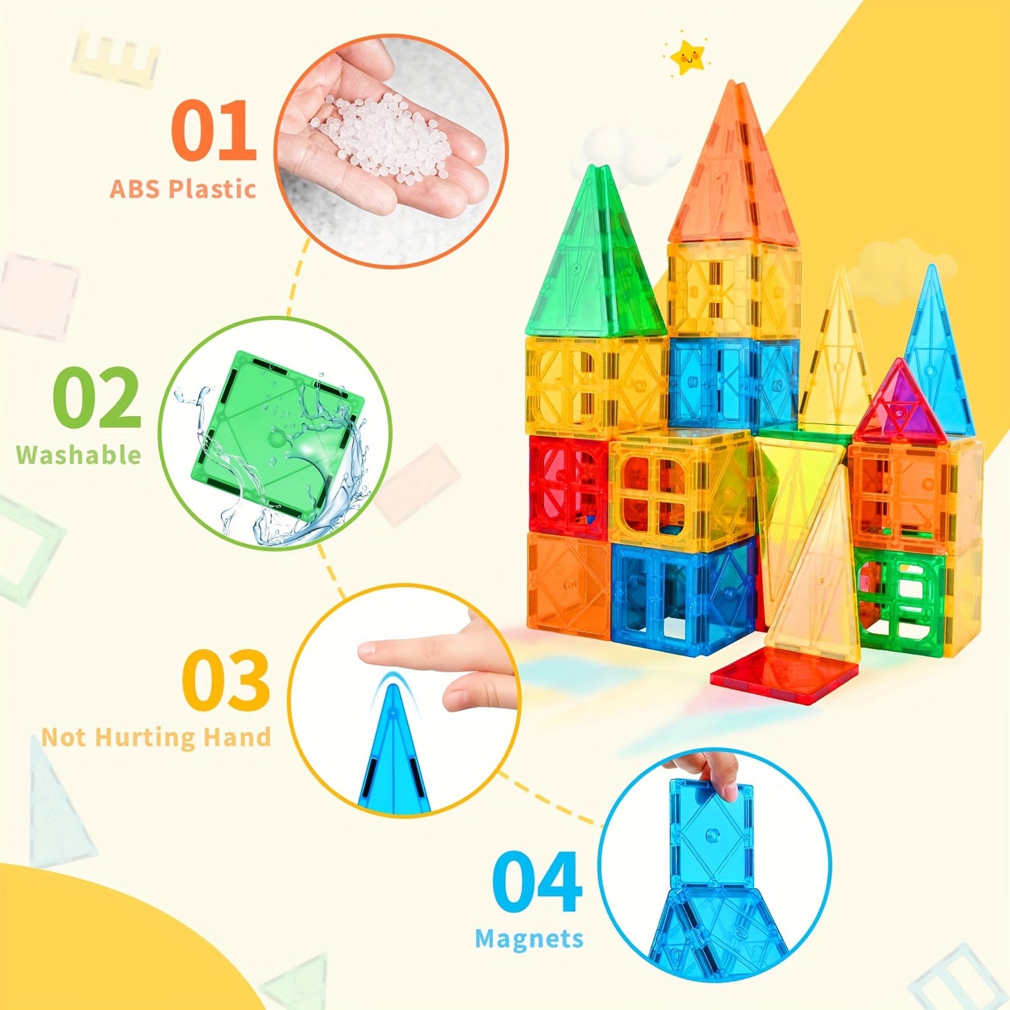 Magnetic Tiles, 121/64pcs Magnetic Toys, Colorful Children's Magnetic Building Blocks form 3 - 6 Years Old