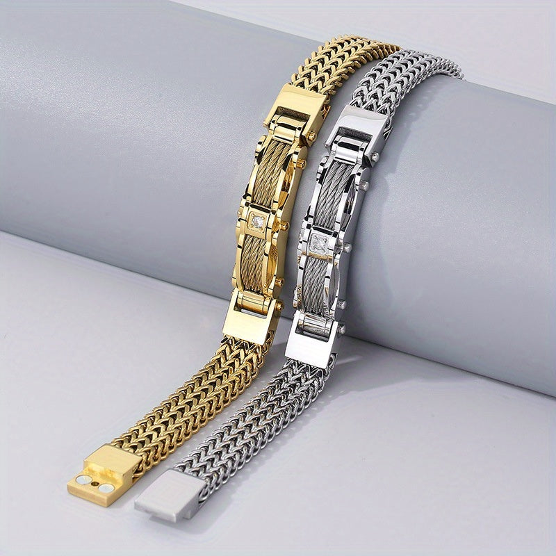 Men'S Bracelet, Titanium Steel, Synthetic Faux Gemstone Inlay