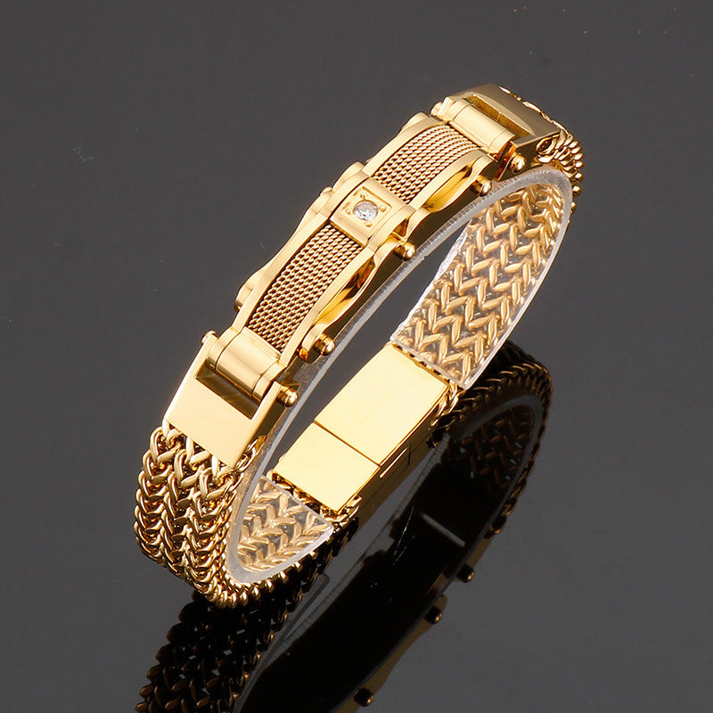 Men'S Bracelet, Titanium Steel, Synthetic Faux Gemstone Inlay