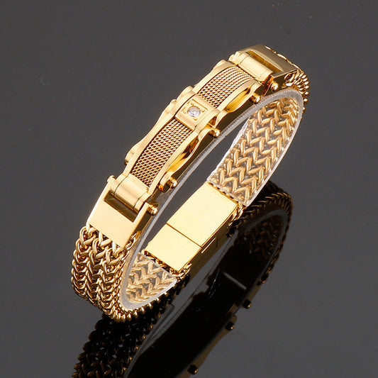 Men'S Bracelet, Titanium Steel, Synthetic Faux Gemstone Inlay