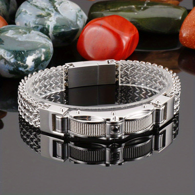 Men'S Bracelet, Titanium Steel, Synthetic Faux Gemstone Inlay
