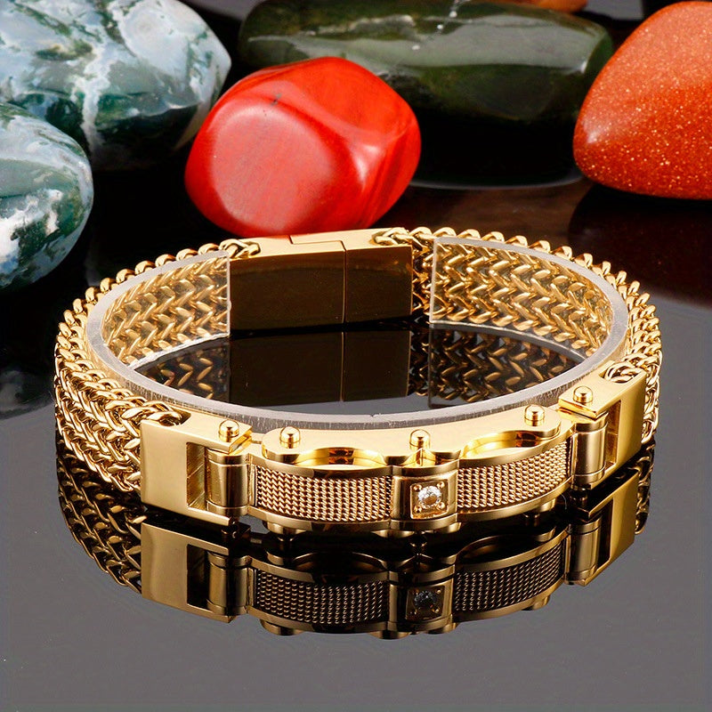 Men'S Bracelet, Titanium Steel, Synthetic Faux Gemstone Inlay
