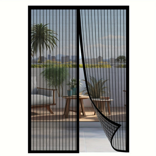 Contemporary Magnetic Screen Door - Self-Sealing, Heavy Duty, Hands-Free Mesh Partition Keeps Bugs Out - Satin Weave, Linen-Like Material