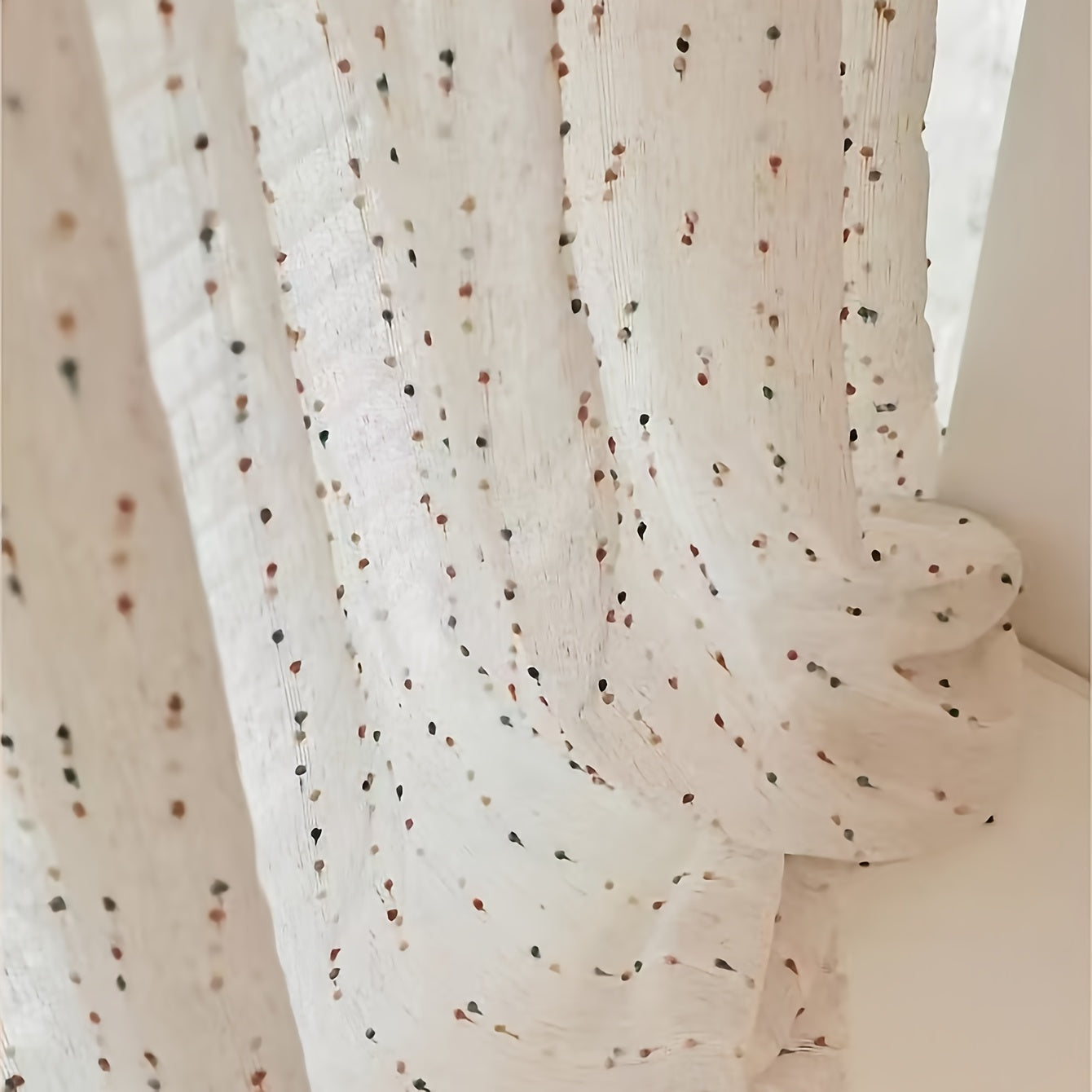 1pc/2pcs Rainbow Candy Bean Embellished Retro Linen Texture Translucent Window Curtain