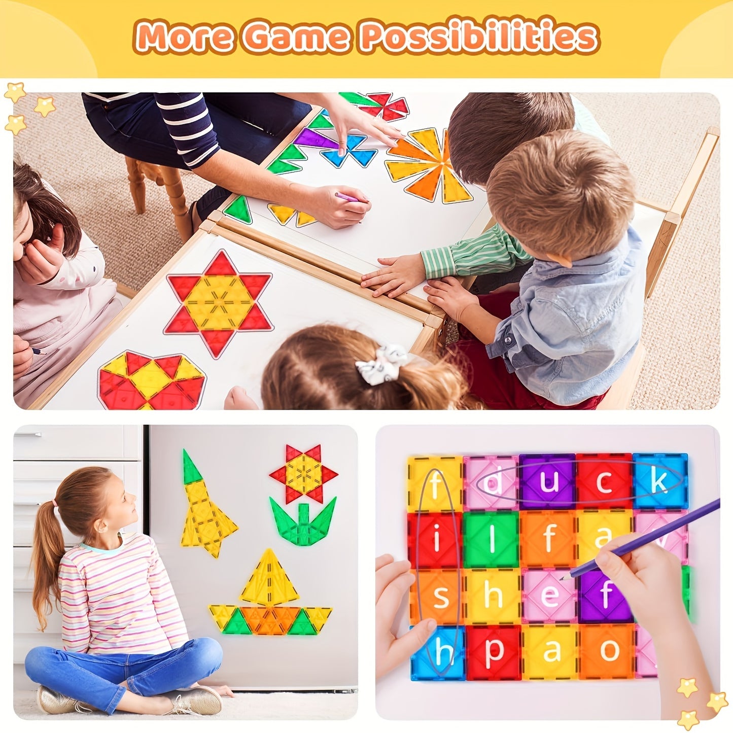 Magnetic Tiles, 121/64pcs Magnetic Toys, Colorful Children's Magnetic Building Blocks form 3 - 6 Years Old