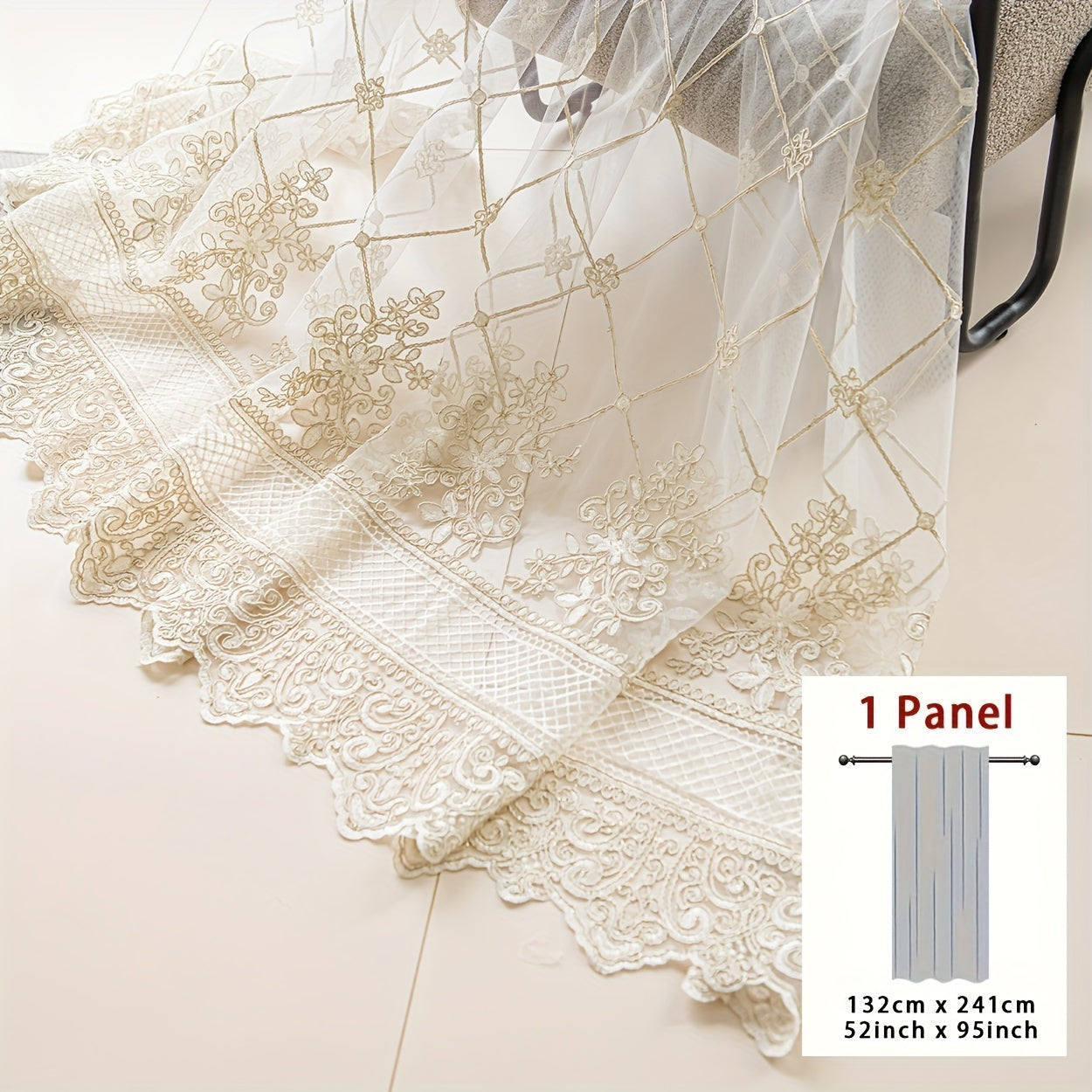 1PC French Grid Lace White Transparent Window Sheer, Rod Pocket Hook Multiple Hanging Ways