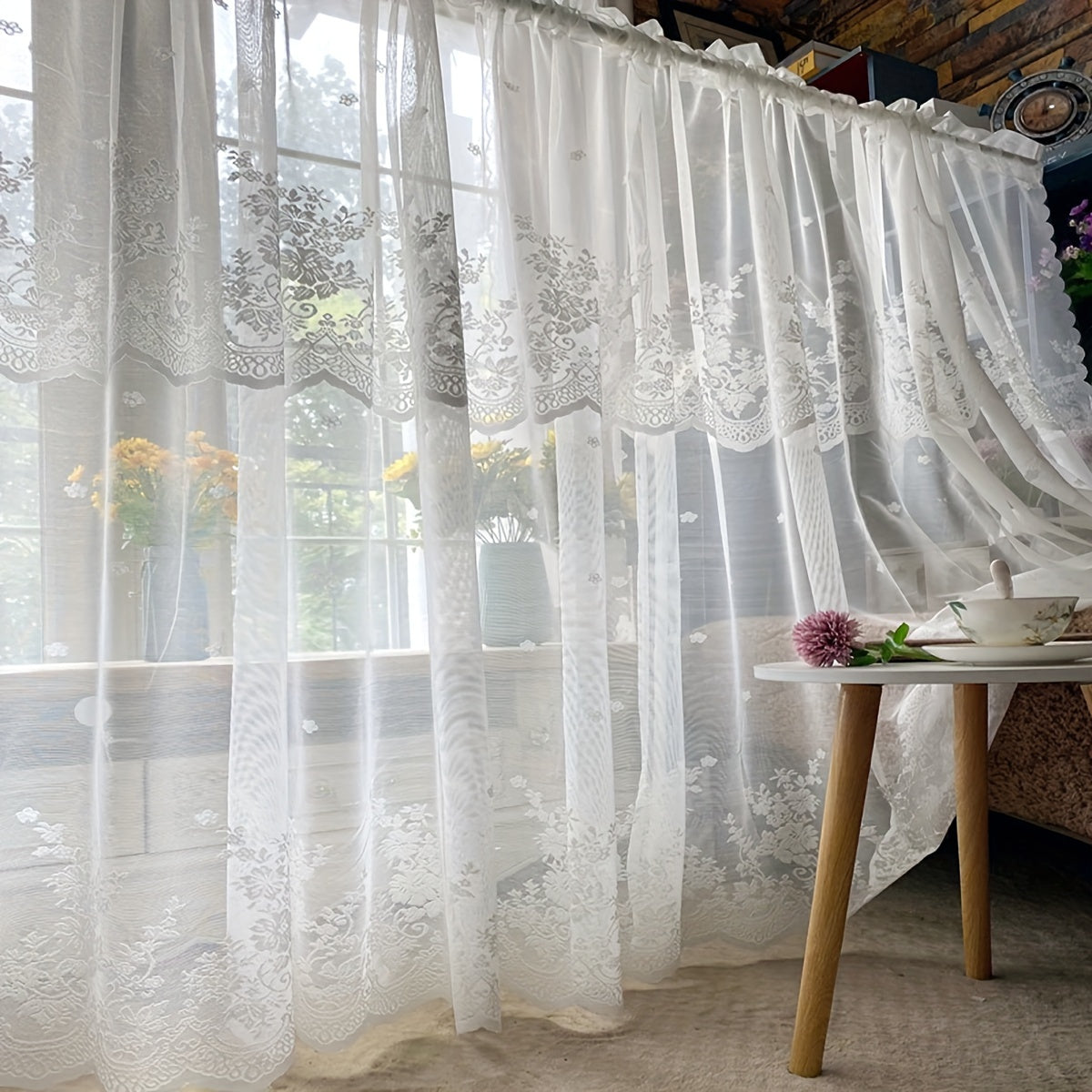 1pc Charming White Floral Lace Curtain