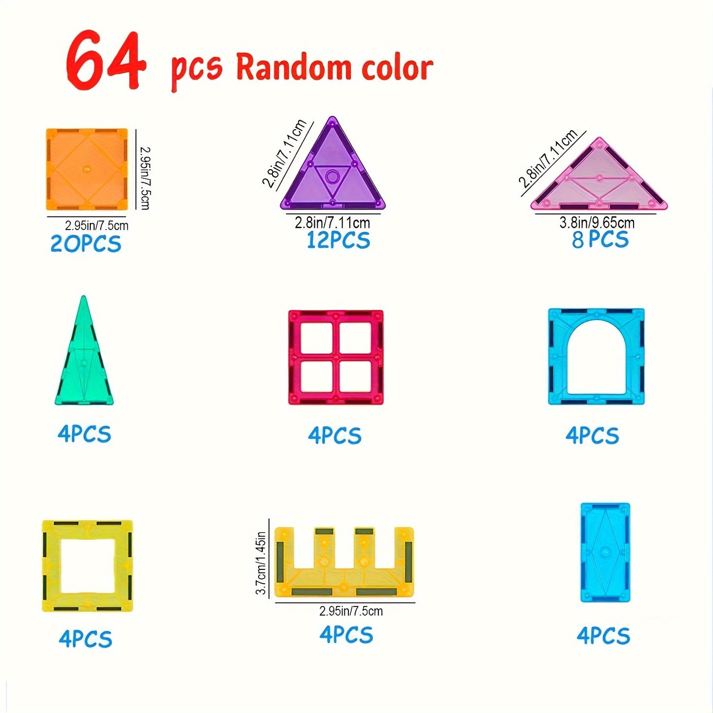 Magnetic Tiles, 121/64pcs Magnetic Toys, Colorful Children's Magnetic Building Blocks form 3 - 6 Years Old