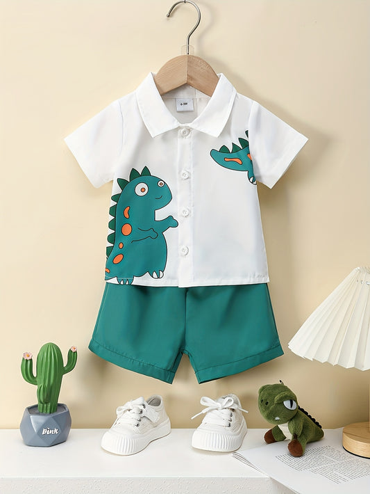2pcs Boy'S Outfit Set with Fun Dinosaur Print