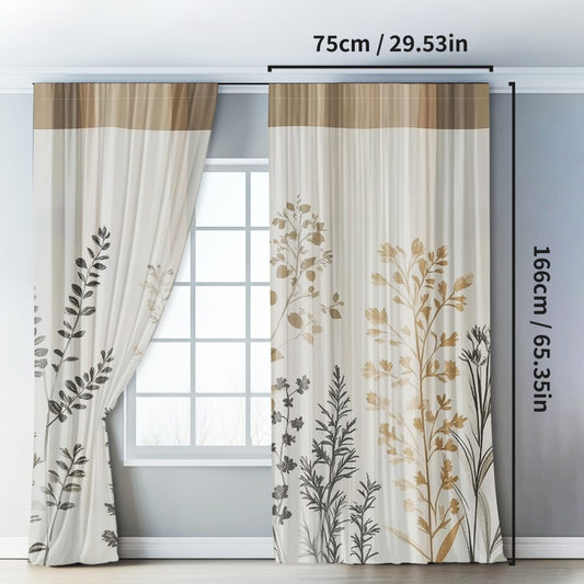 2pcs Boho Leafy Floral Print Curtains