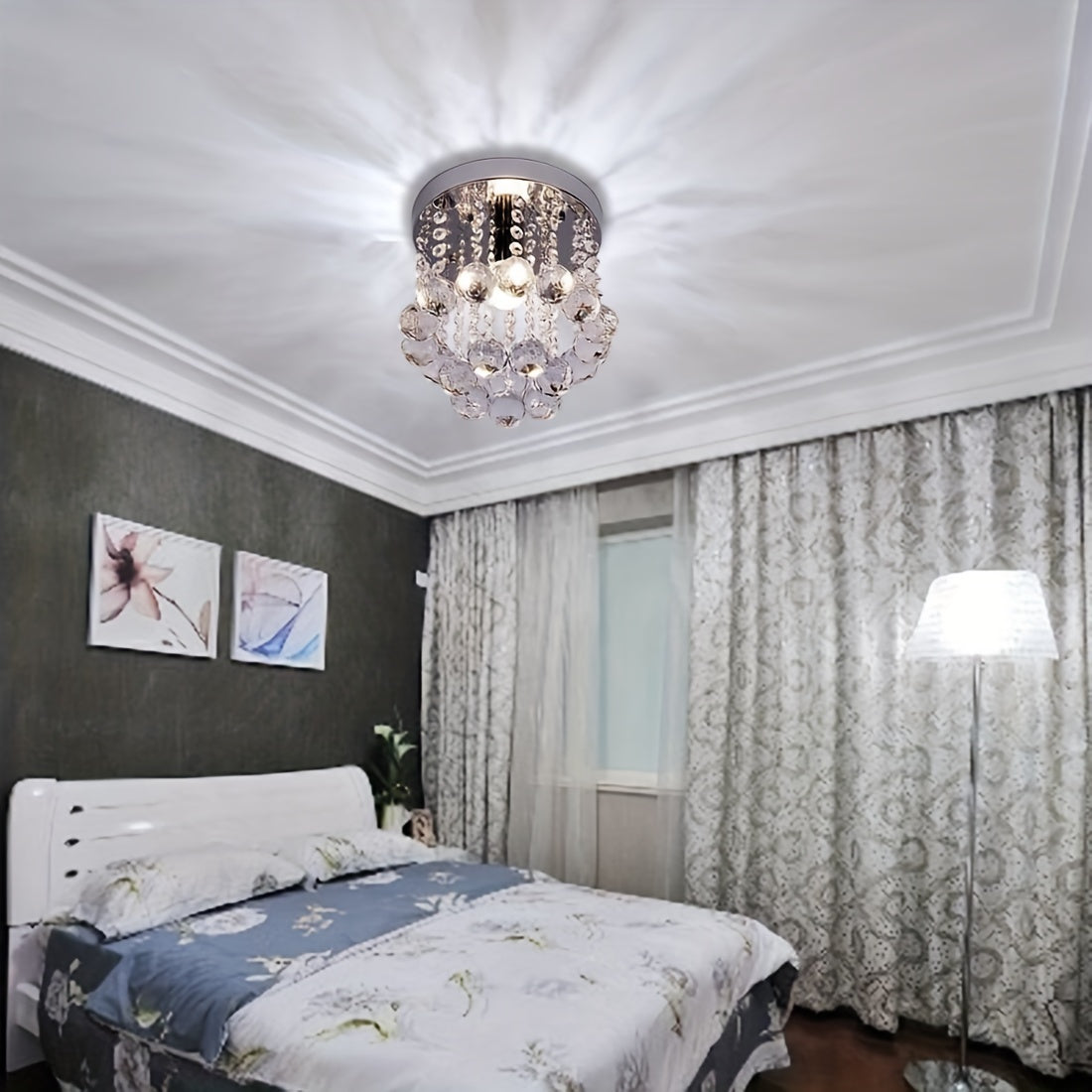 Modern Crystal Chandelier, 19.94cm Semi Flush Mount Ceiling Light