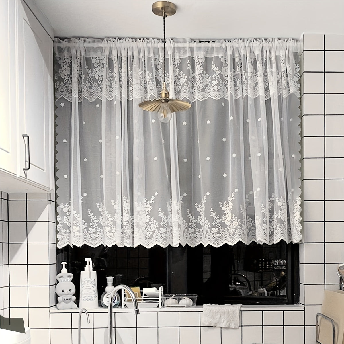 1pc Charming White Floral Lace Curtain