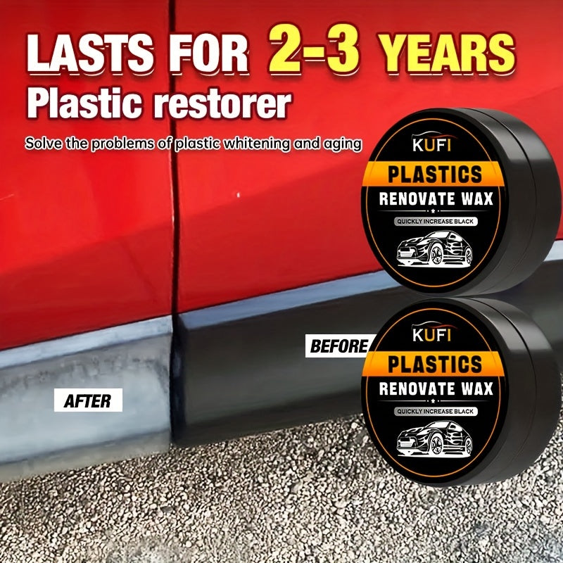 Plastic Restorer Wax - Car Scratch Repair & Shine Restoration for Tires, Black Interior & Dashboard