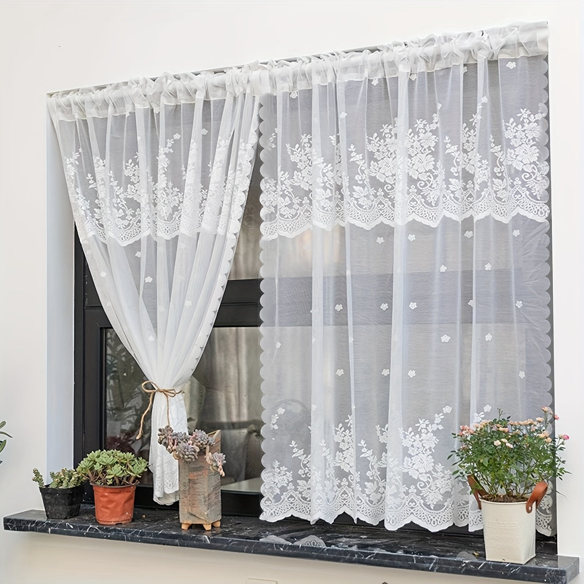 1pc Charming White Floral Lace Curtain