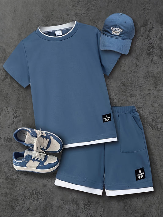 Two Piece Set  Casual Shorts Outfit Solid Color T-Shirt and Shorts