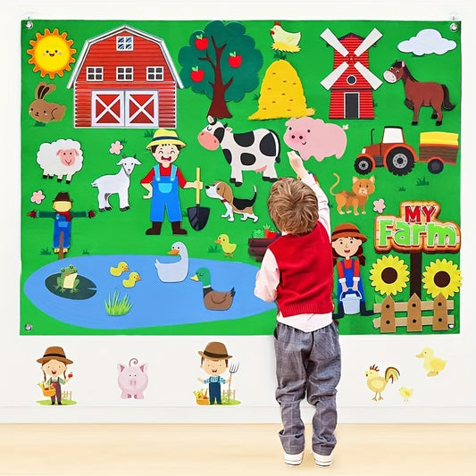 Wall-Hanging 38pcs Farm Animal Story Felt Board Set, Interactive Toddler Storytelling Kit