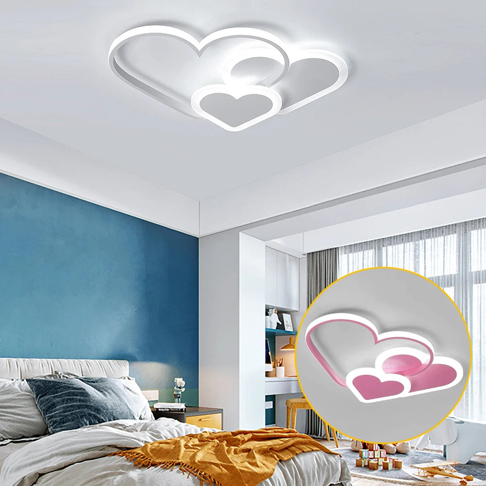 Modern White /Pink Heart Shape LED Ceiling Lamp