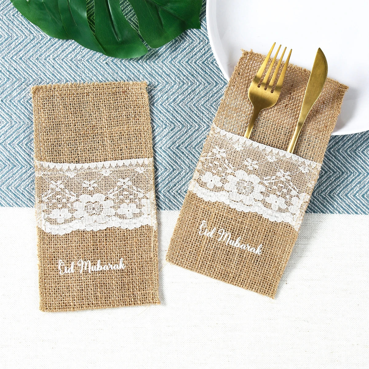 EID Mubarak Decoration Burlap Cutlery Bags Ramadan Decor 2025 Cutlery Bag Ramadan Kareem Islamic Muslim Party Eid Al Adha Gifts