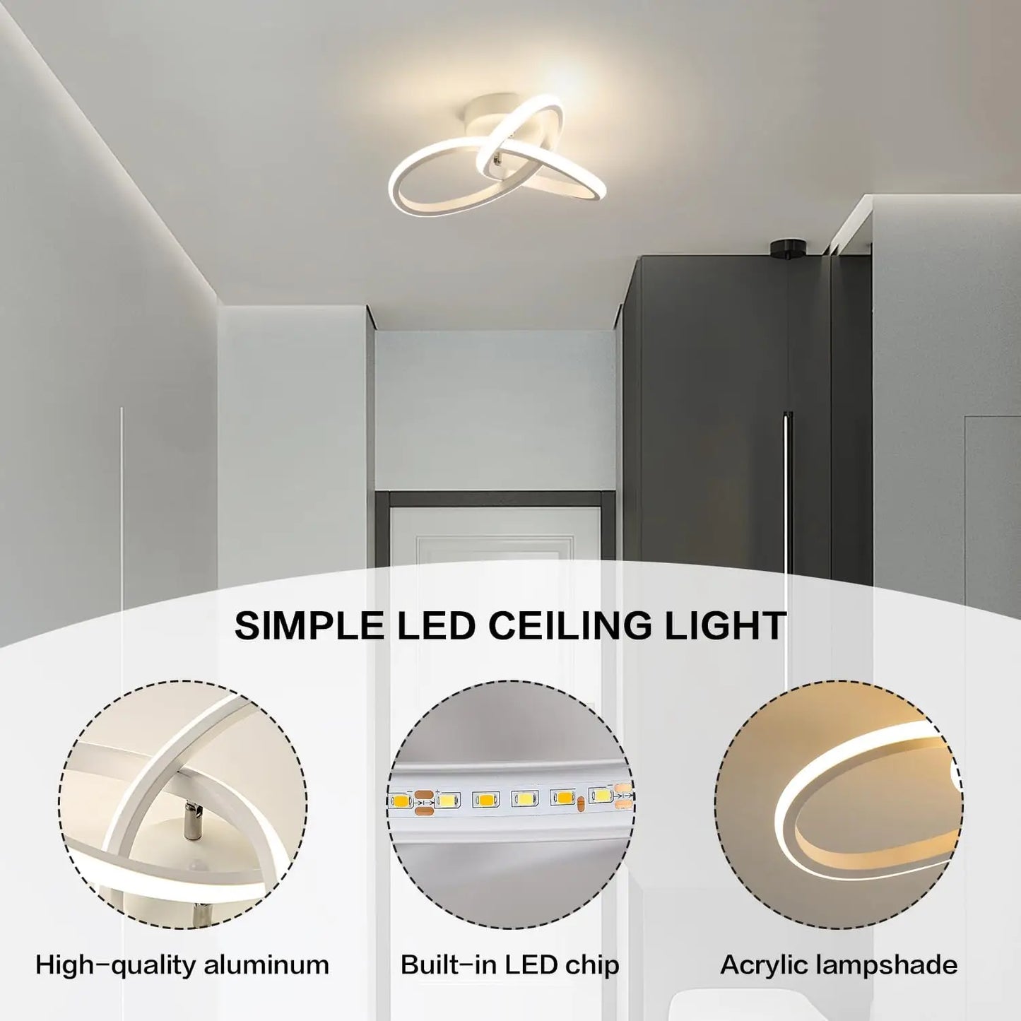 LED Ceiling Light, Modern Ceiling Lamp 20W 2200LM White