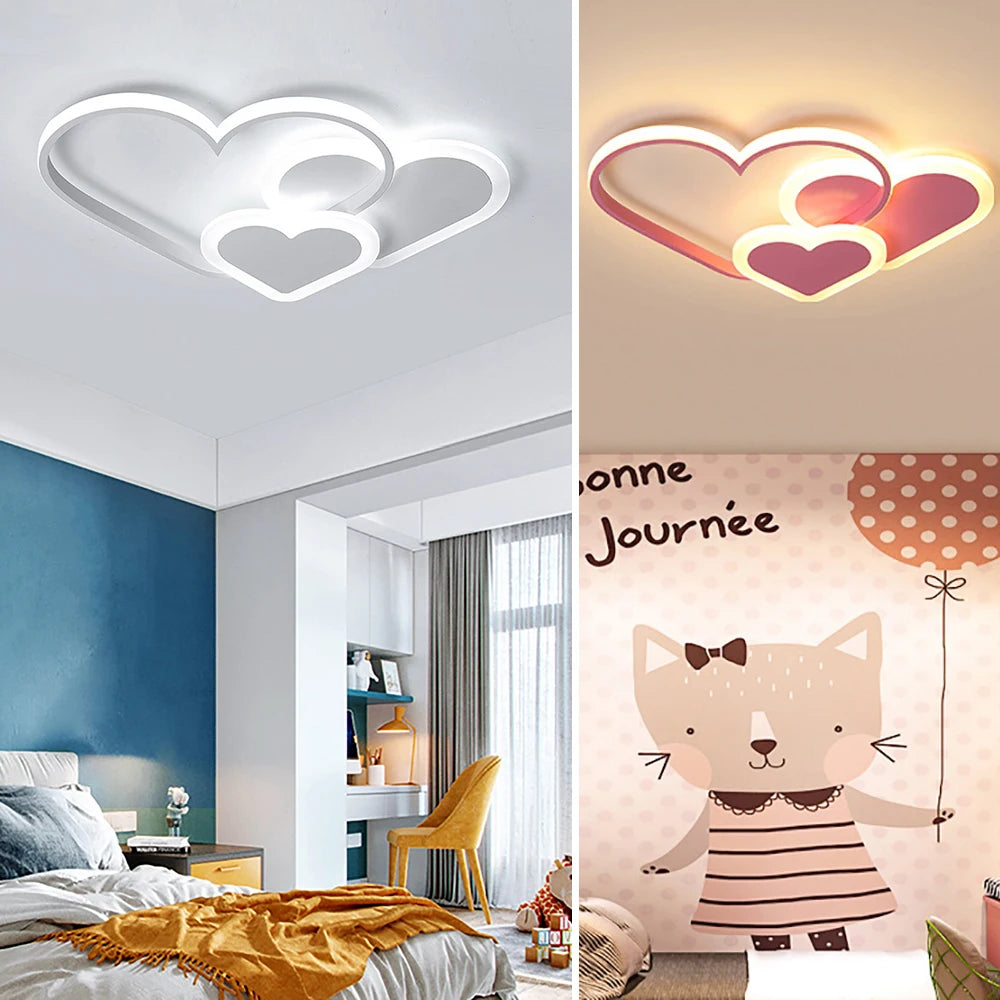 Modern White /Pink Heart Shape LED Ceiling Lamp