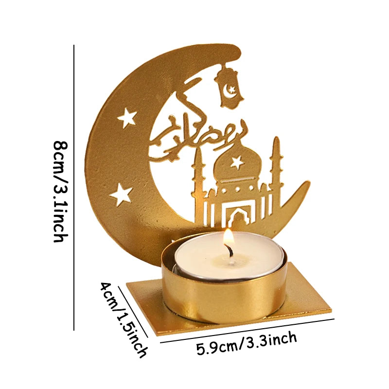 Ramadan  Candlestick Decoration Metal Moon Star Candle Holder Gold